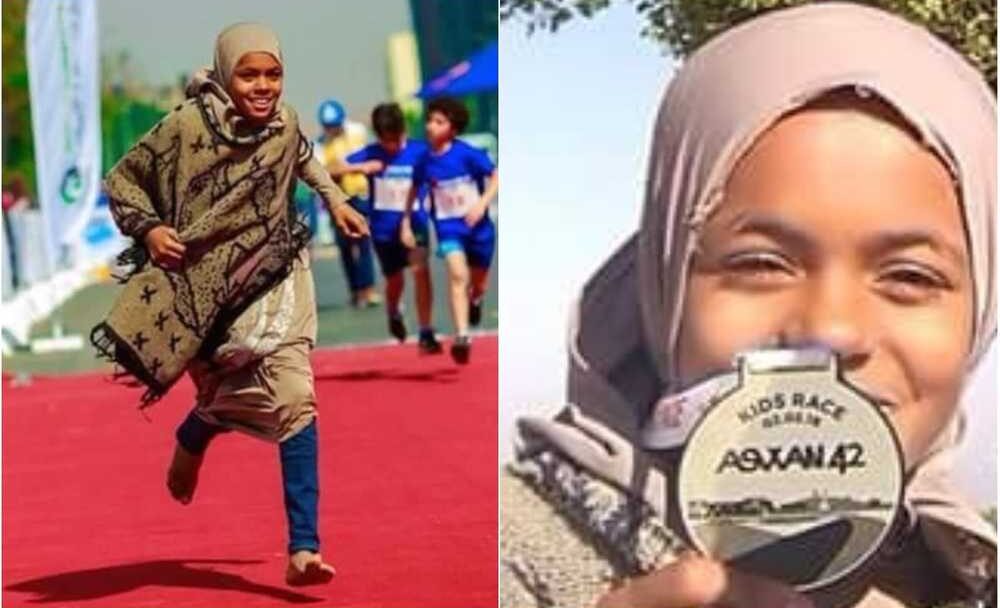 Egyptská dívka vyhrává závody v běhu